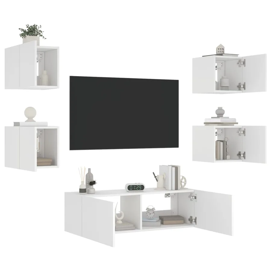 Meuble TV muraux 5 pcs avec lumières LED blanc - 5