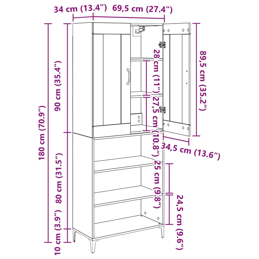 Haut Armoire Chêne noir 69,5 x 34 x 180 cm Bois d'ingénierie - 15