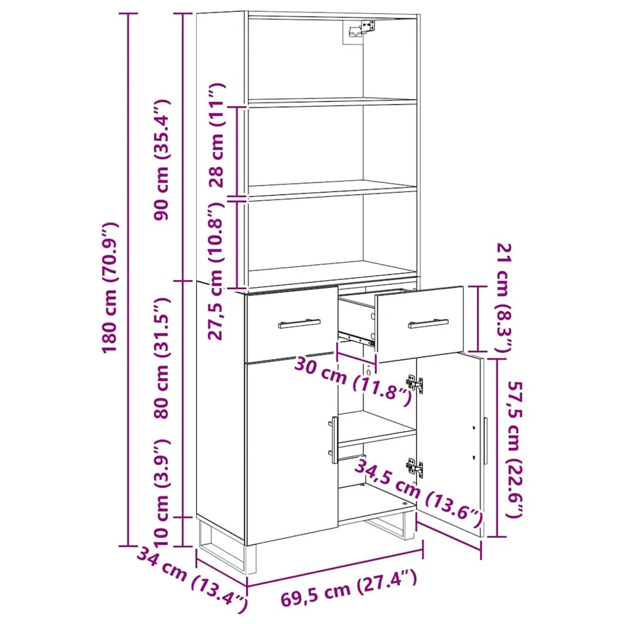 Haut Armoire 2 pcs Chêne noir 69,5 x 34 x 180 cm - 14