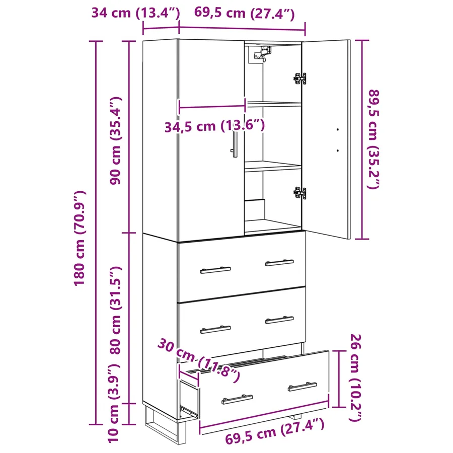 Haut Armoire avec tiroir 2 pcs Chêne noir 69,5 x 34 x 180 cm - 14