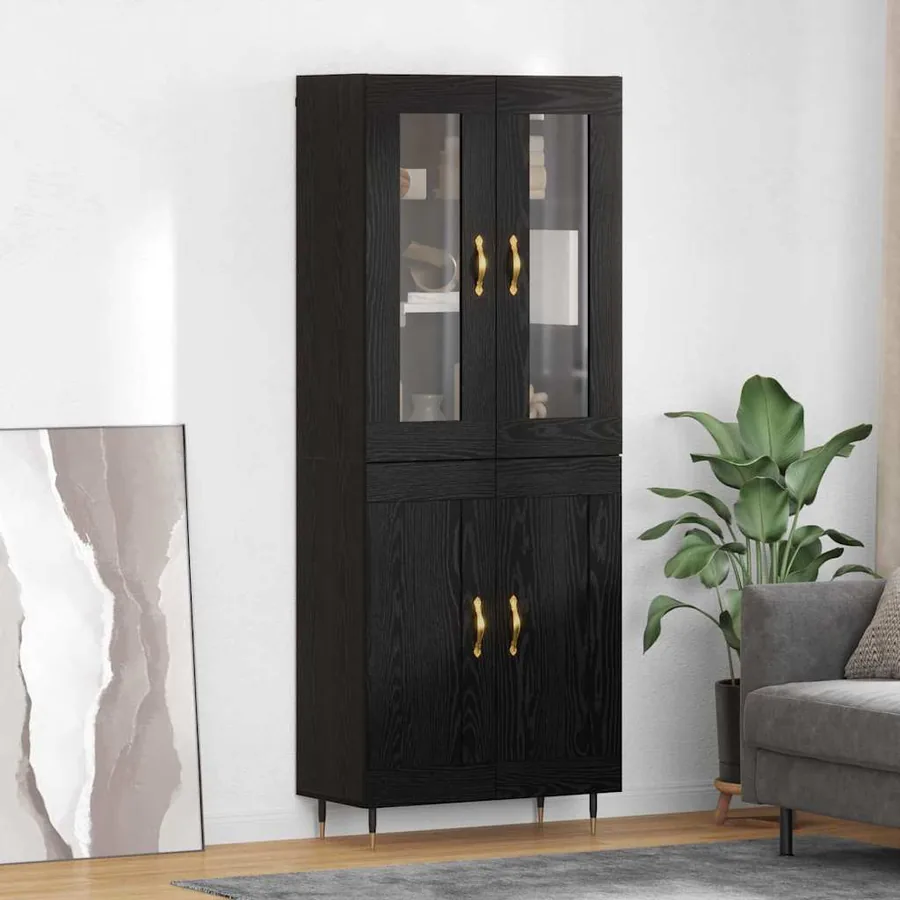 Haut Armoire 2 pcs Chêne noir Bois d'ingénierie