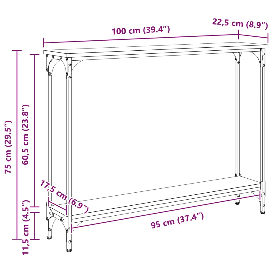 Table console Bois Ancien 100 x 22,5 x 75 cm Bois d'ingénierie - 12