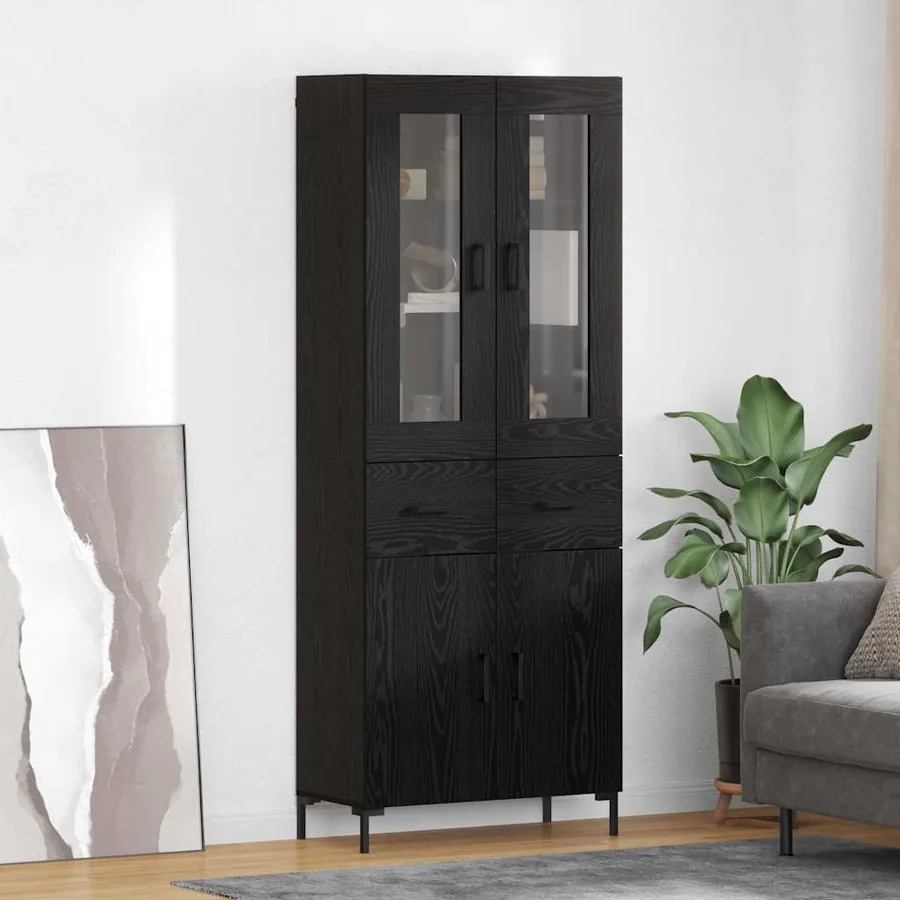 Haut Armoire avec tiroir 2 pcs Chêne noir Bois d'ingénierie