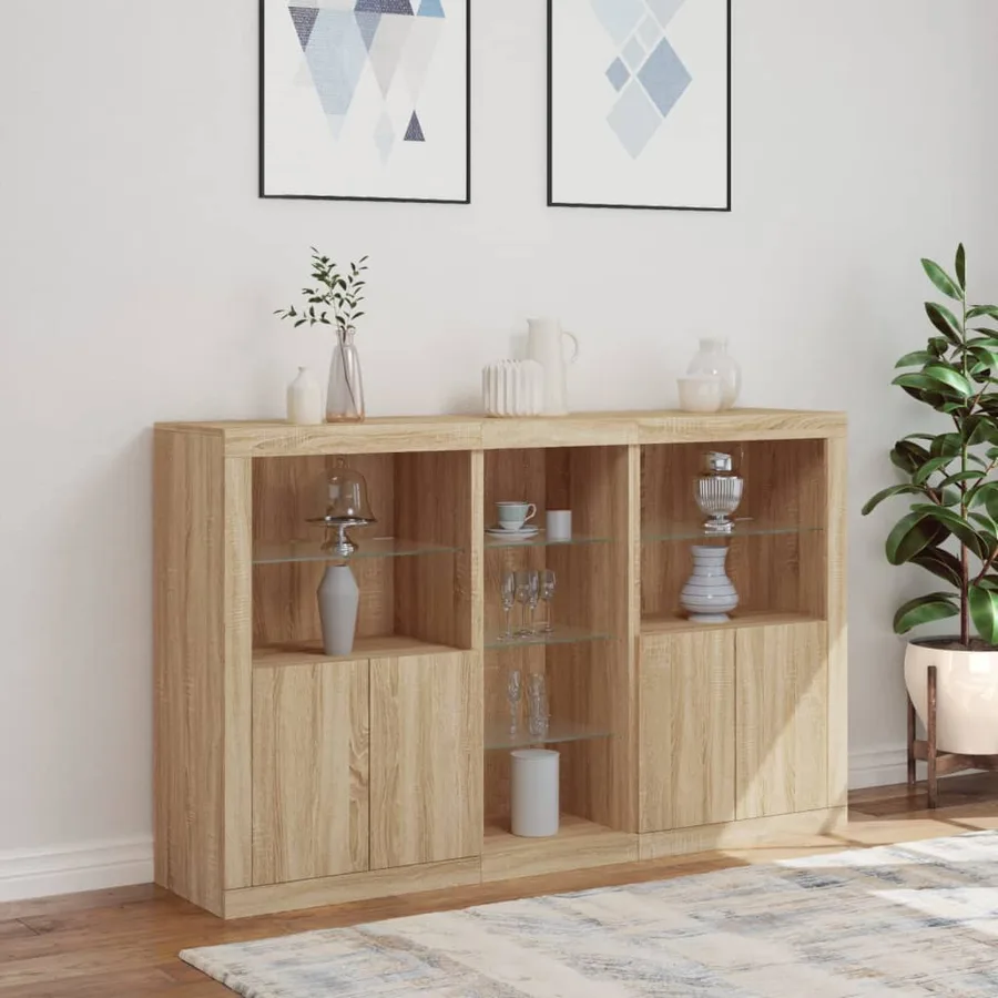 Buffet avec lumières LED chêne sonoma 162x37x100 cm - 4