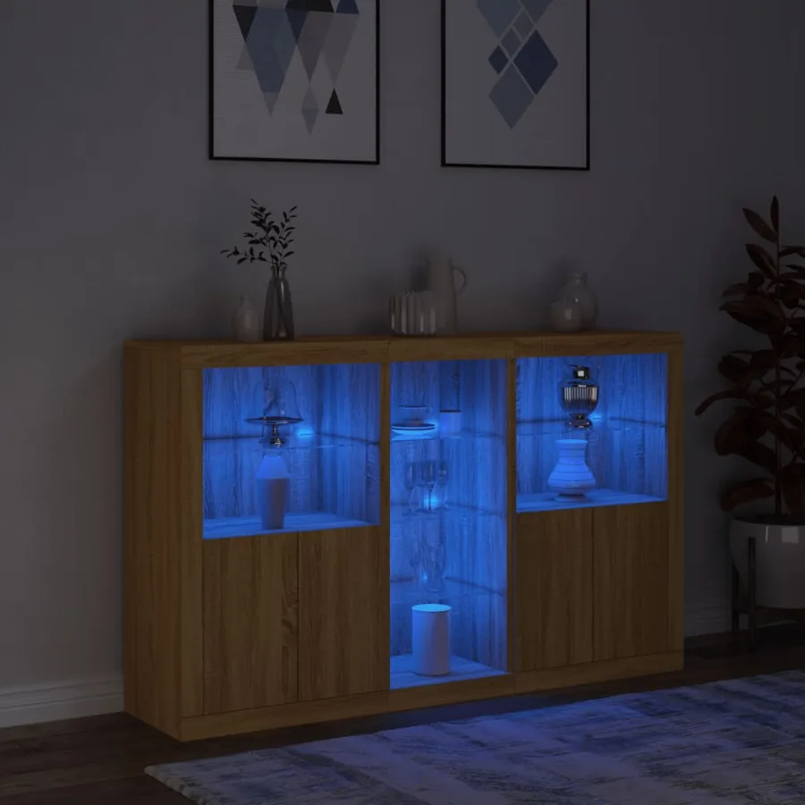 Buffet avec lumières LED chêne sonoma 162x37x100 cm - 5