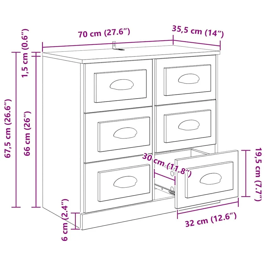 Buffet Chêne noir 70 x 35,5 x 67,5 cm Bois d'ingénierie - 12