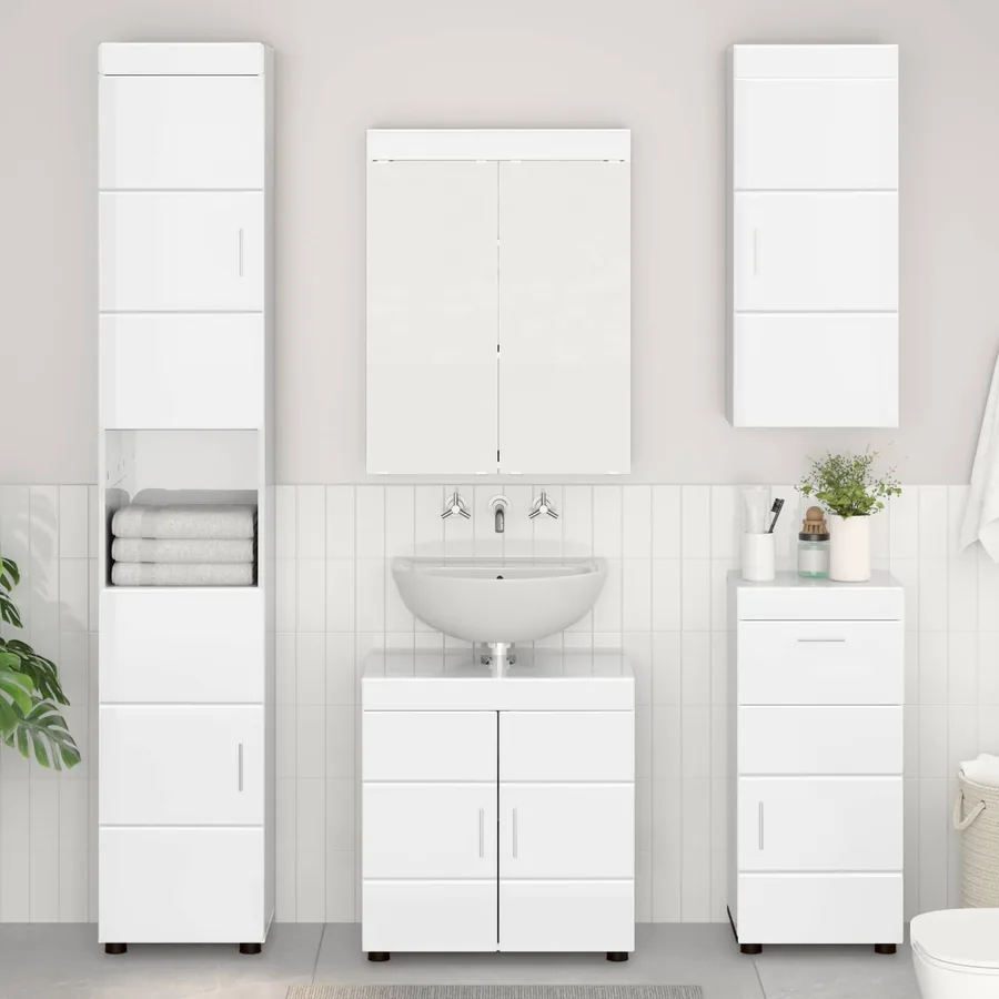 Armoire murale de salle de bain avec porte TULUM Blanc brillant