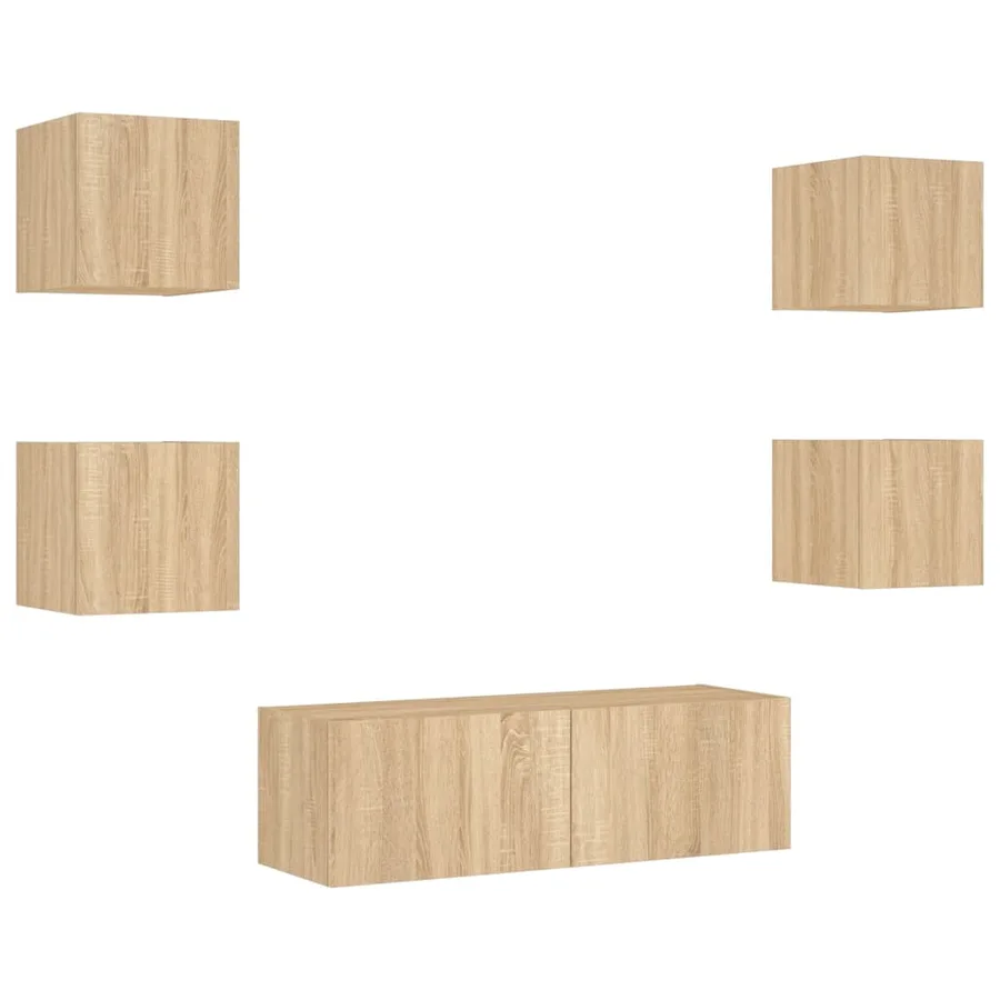 Meuble TV muraux 5 pcs avec lumières LED chêne sonoma - 3