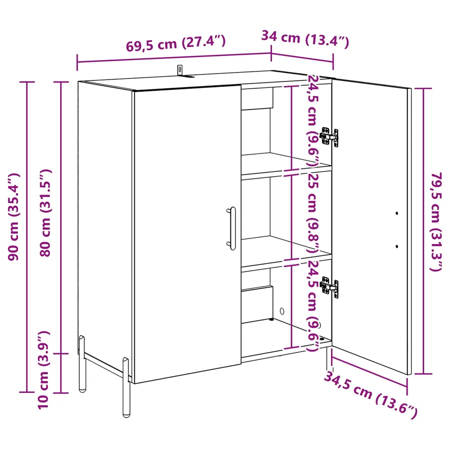 Buffet Chêne artisanal 69,5 x 34 x 90 cm Bois d'ingénierie - 15