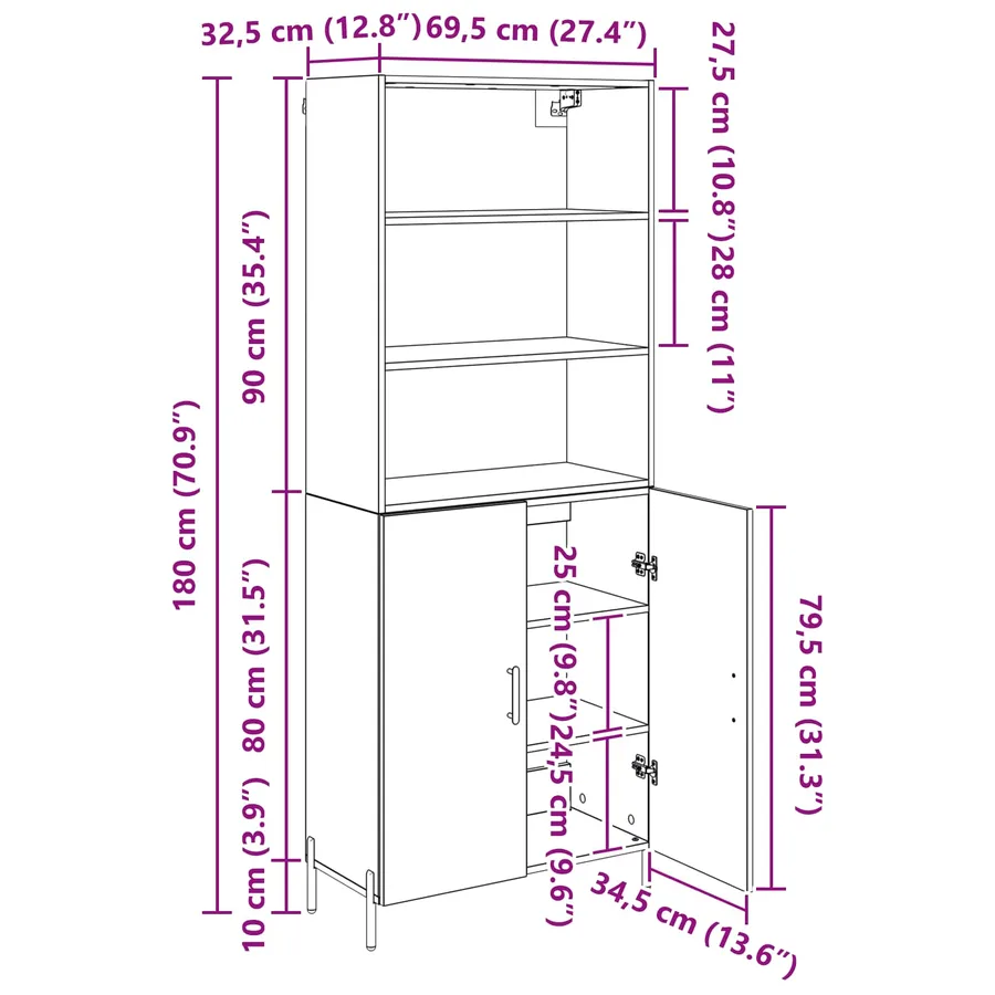 Haut Armoire Chêne artisanal 69,5 x 32,5 x 180 cm - 14
