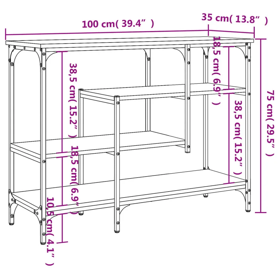 Table console avec étagères chêne sonoma 100x35x75 cm - 9