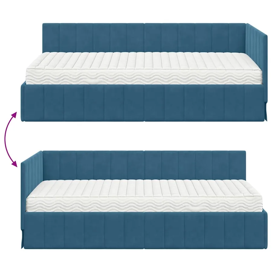 Cadre de lit d'angle avec matelas 2 pcs Bleu Velours - 12