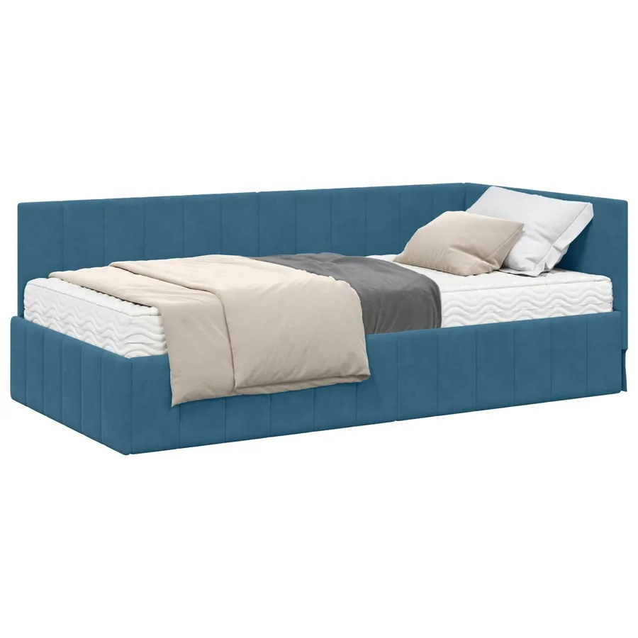 Cadre de lit d'angle avec matelas 2 pcs Bleu Velours - 2