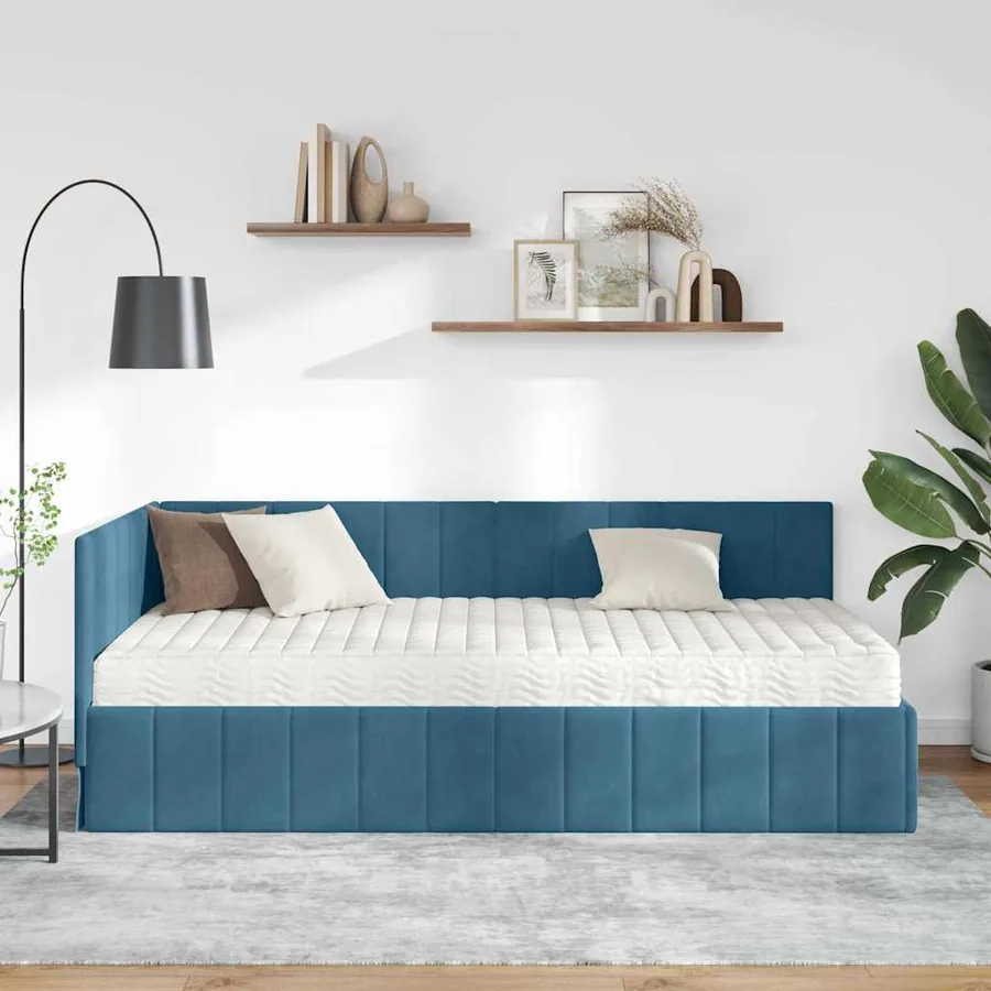 Cadre de lit d'angle avec matelas 2 pcs Bleu Velours - 3
