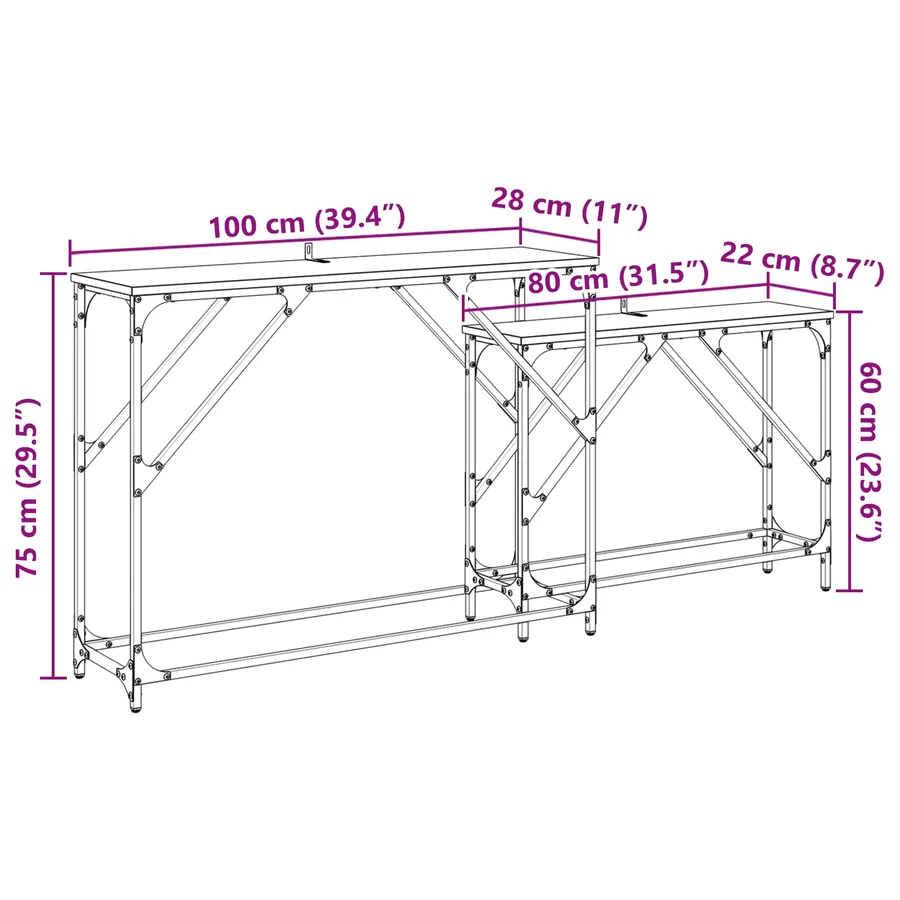 Table console 2 pcs Chêne noir 100 x 28 x 75 cm - 12