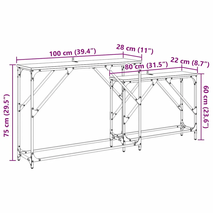 Table console 2 pcs Chêne noir 100 x 28 x 75 cm - 13