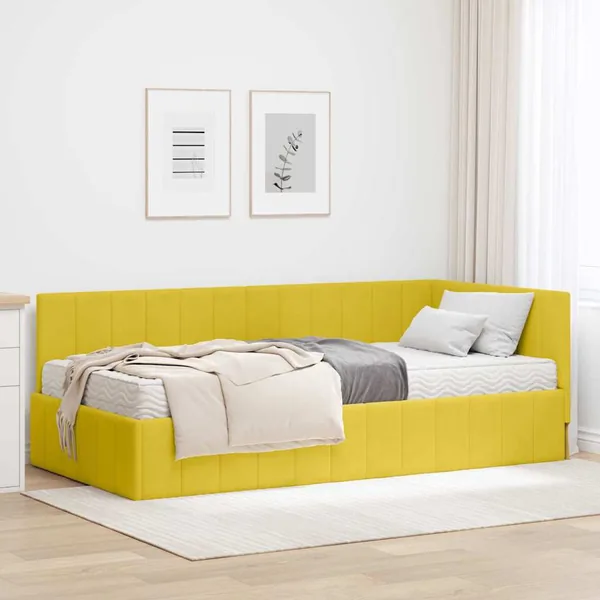 Cadre de lit d'angle avec matelas 2 pcs Jaune Velours