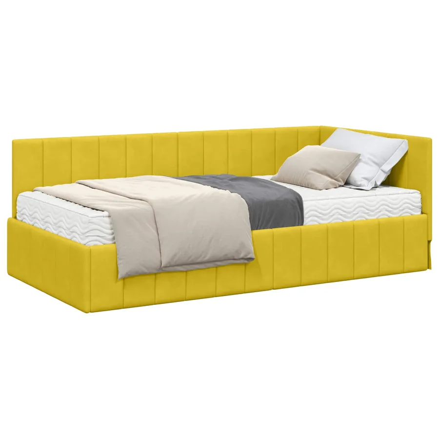 Cadre de lit d'angle avec matelas 2 pcs Jaune Velours - 2