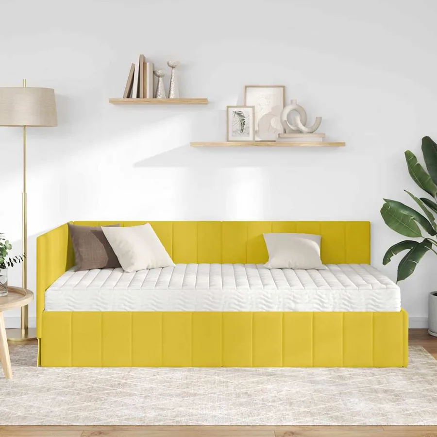 Cadre de lit d'angle avec matelas 2 pcs Jaune Velours - 3