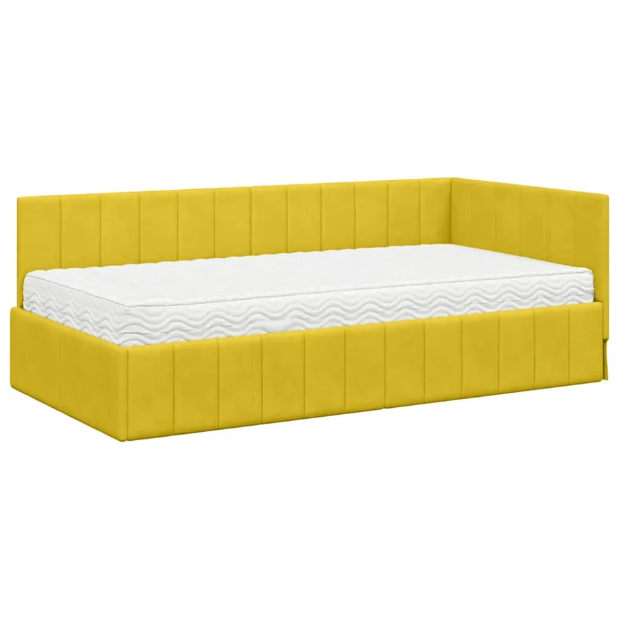 Cadre de lit d'angle avec matelas 2 pcs Jaune Velours - 4