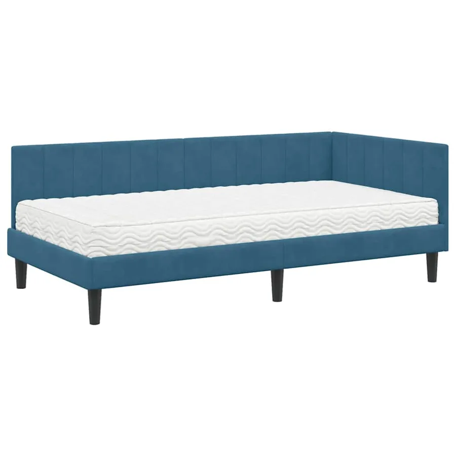 Cadre de lit d'angle avec matelas 2 pcs Bleu Velours - 4