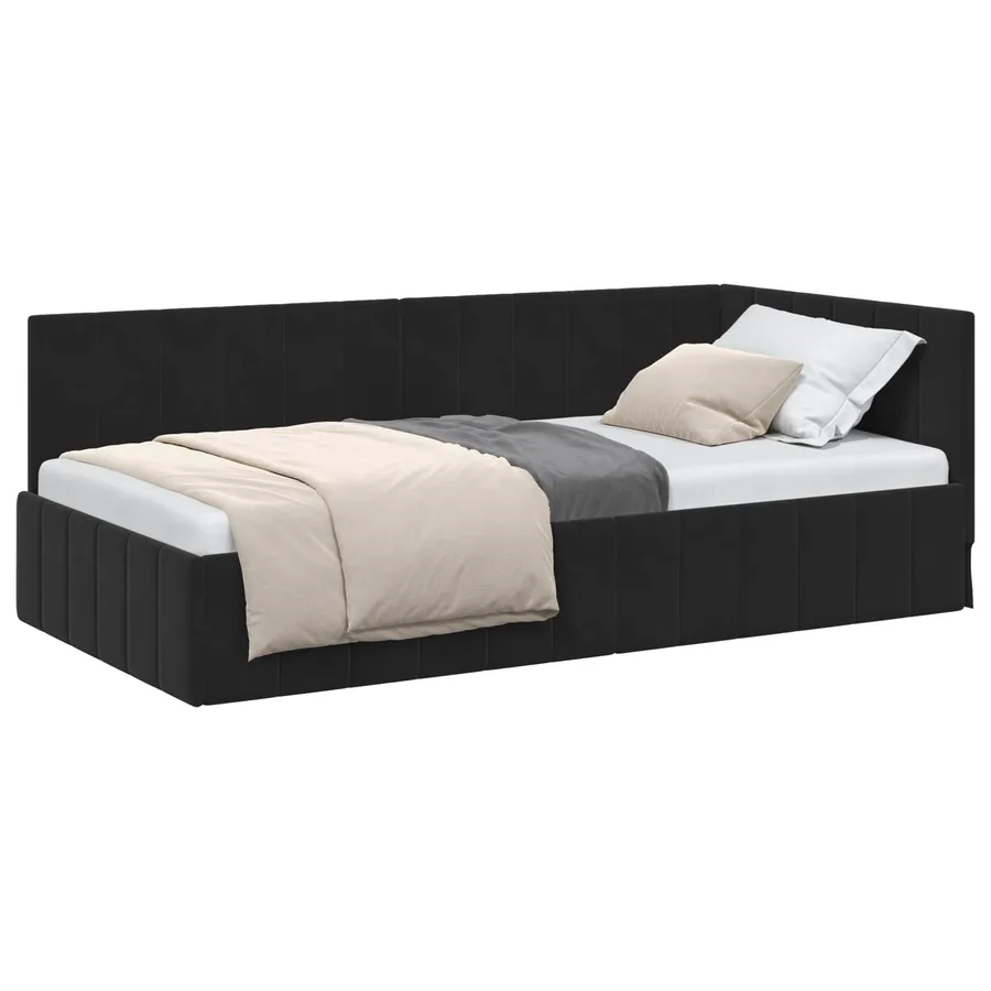 Cadre de lit d'angle Noir 100 cm x 200 cm Velours - 2