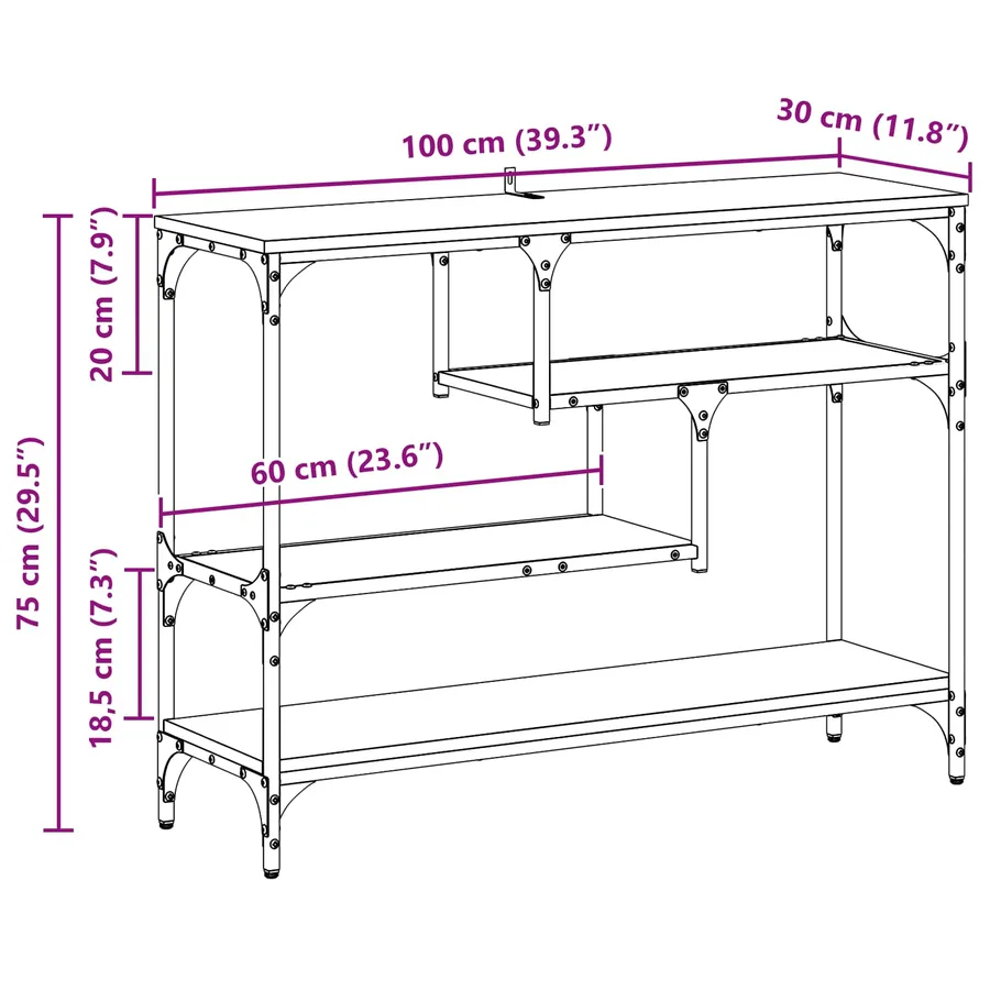Table console Chêne noir 100 x 30 x 75 cm Bois d'ingénierie - 12