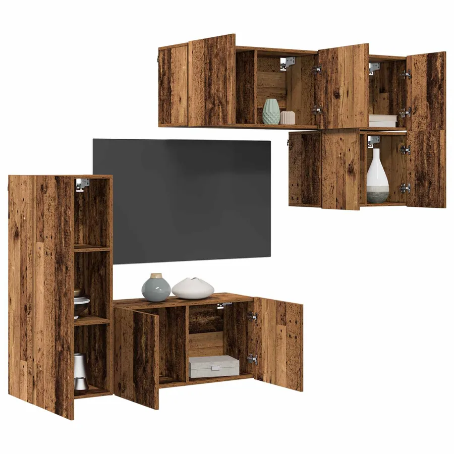 Unité murale de TV 5 pcs Bois Ancien Bois d'ingénierie - 3