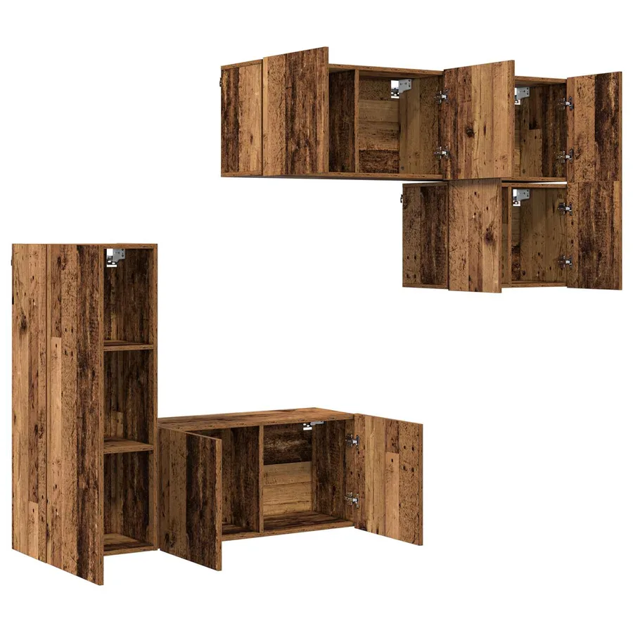 Unité murale de TV 5 pcs Bois Ancien Bois d'ingénierie - 5