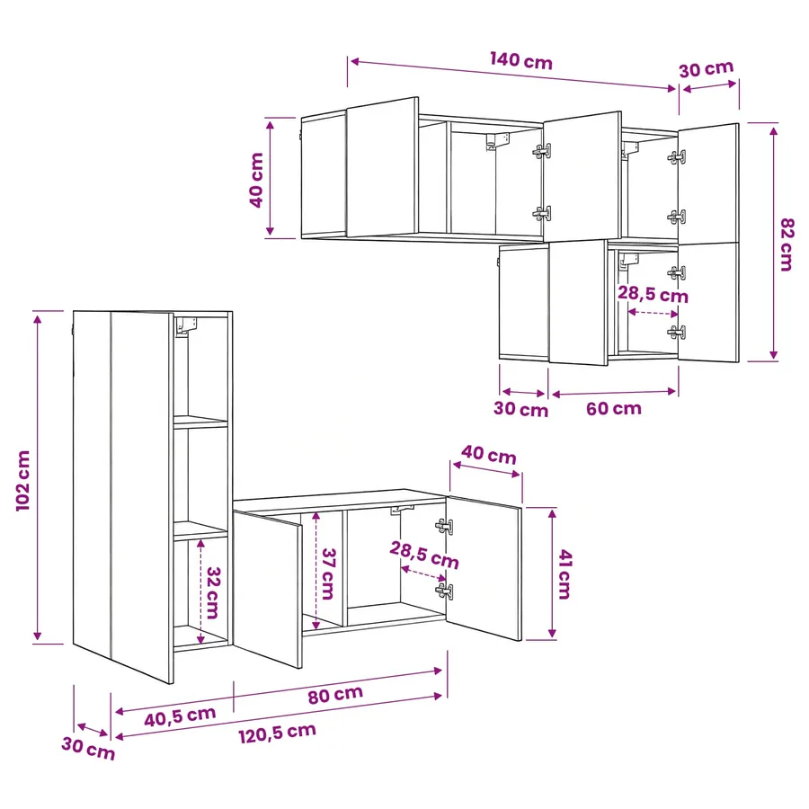 Unité murale de TV 5 pcs Chêne noir Bois d'ingénierie - 11