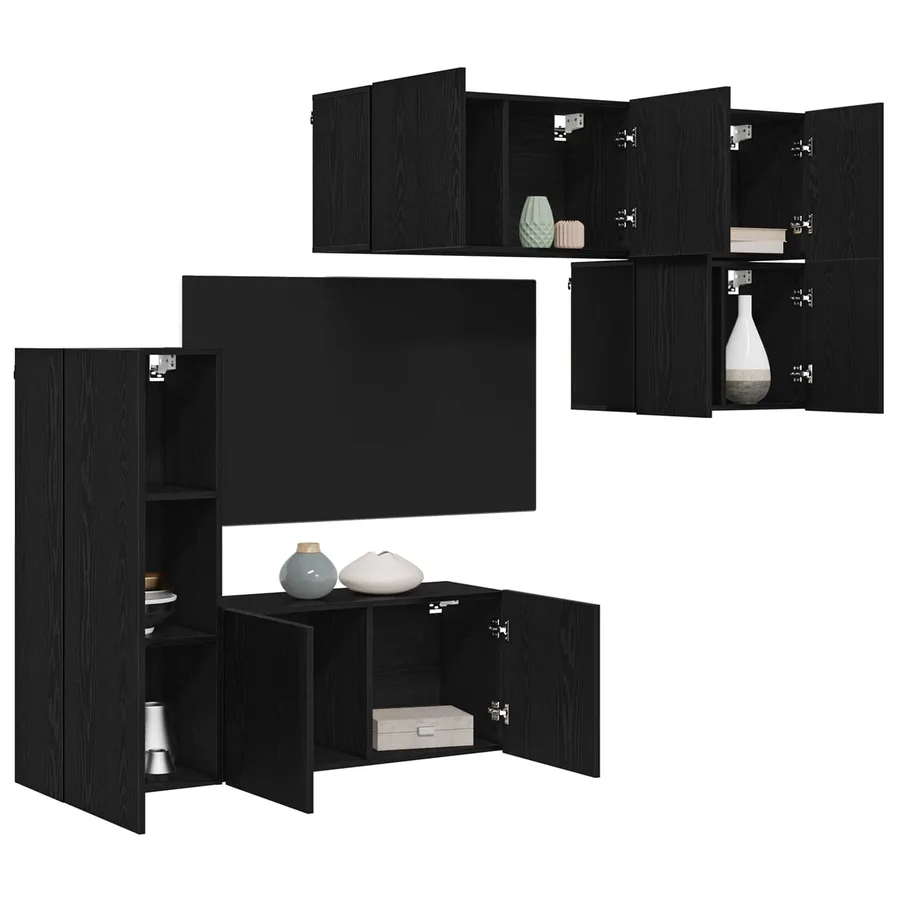 Unité murale de TV 5 pcs Chêne noir Bois d'ingénierie - 3