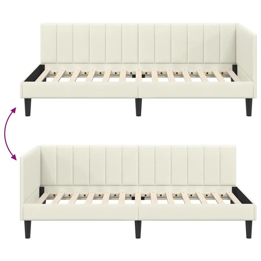 Cadre de lit d'angle Crème 90 cm x 200 cm Velours - 9