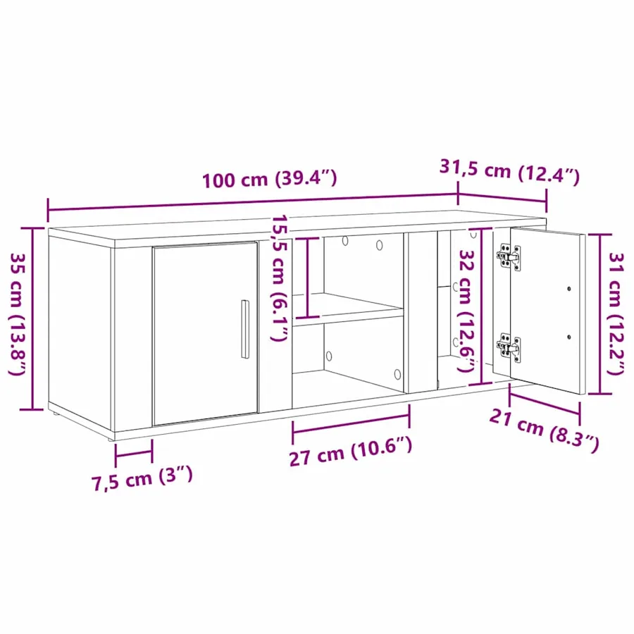 Meuble TV Chêne noir 100 x 31,5 x 35 cm Bois d'ingénierie - 11