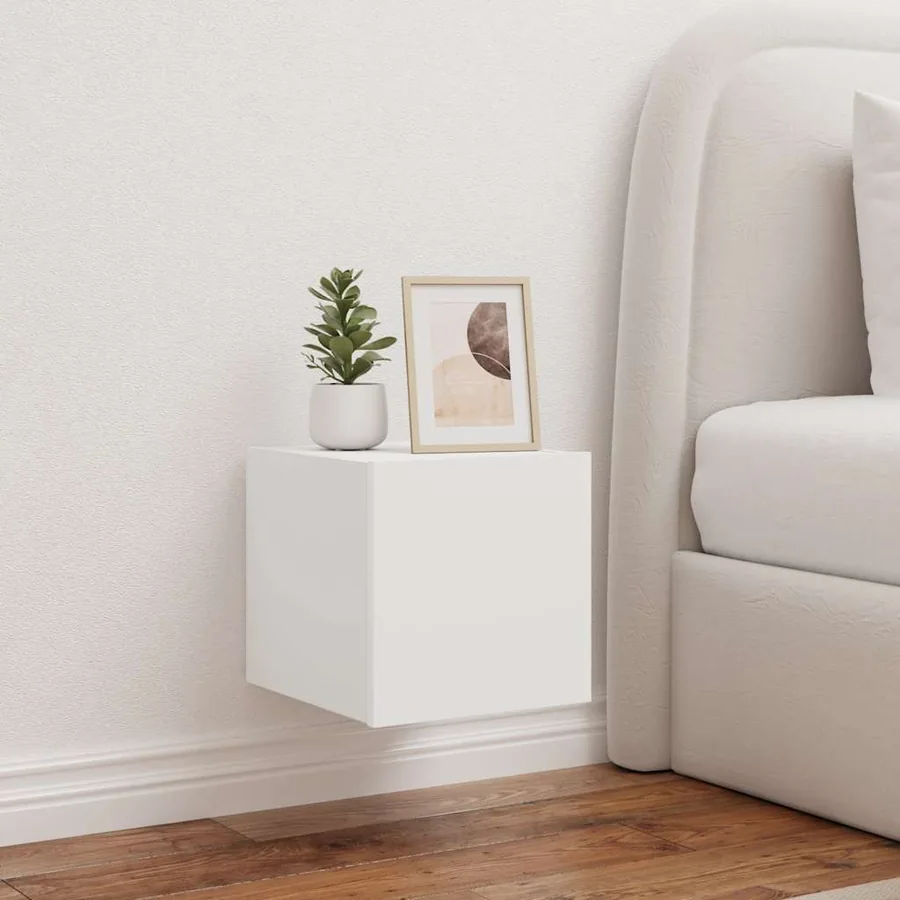 Meubles TV muraux avec lumières LED 2 pcs blanc 30,5x35x30 cm
