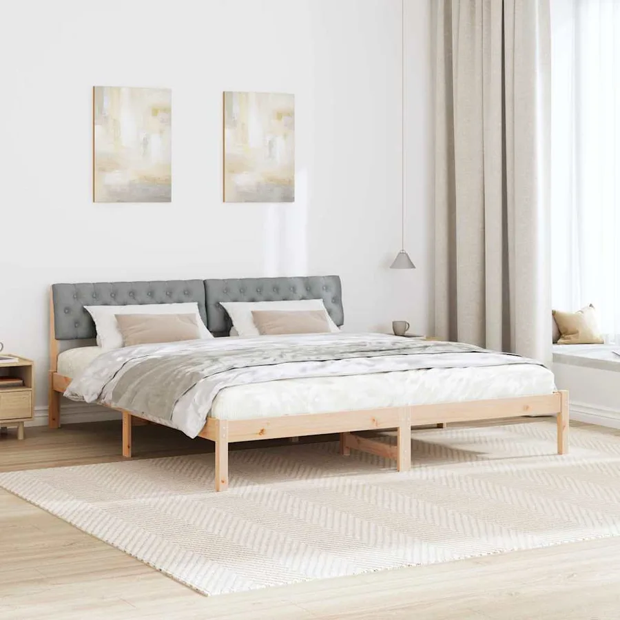Cadre de lit avec tête de lit Marron et gris clair 180 x 200 cm - 4