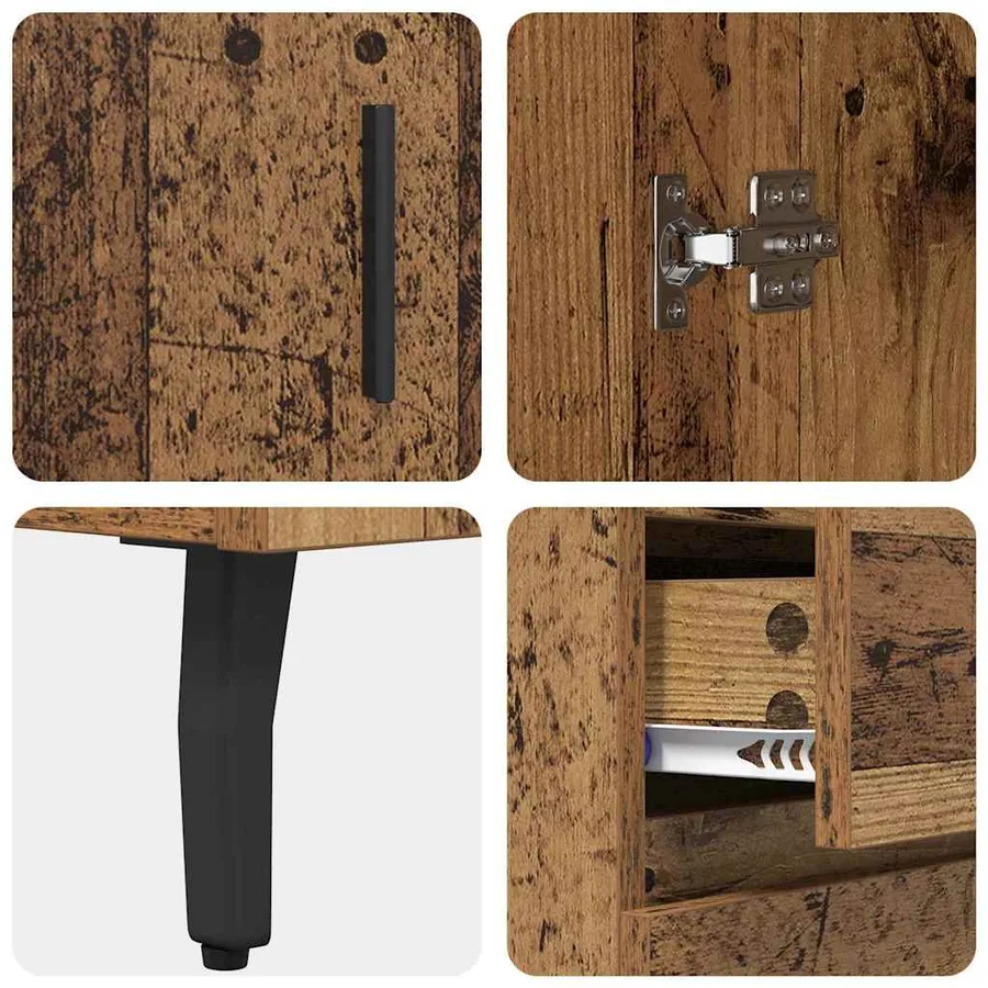 Haut Armoire avec tiroir 2 pcs Bois Ancien Bois d'ingénierie - 11