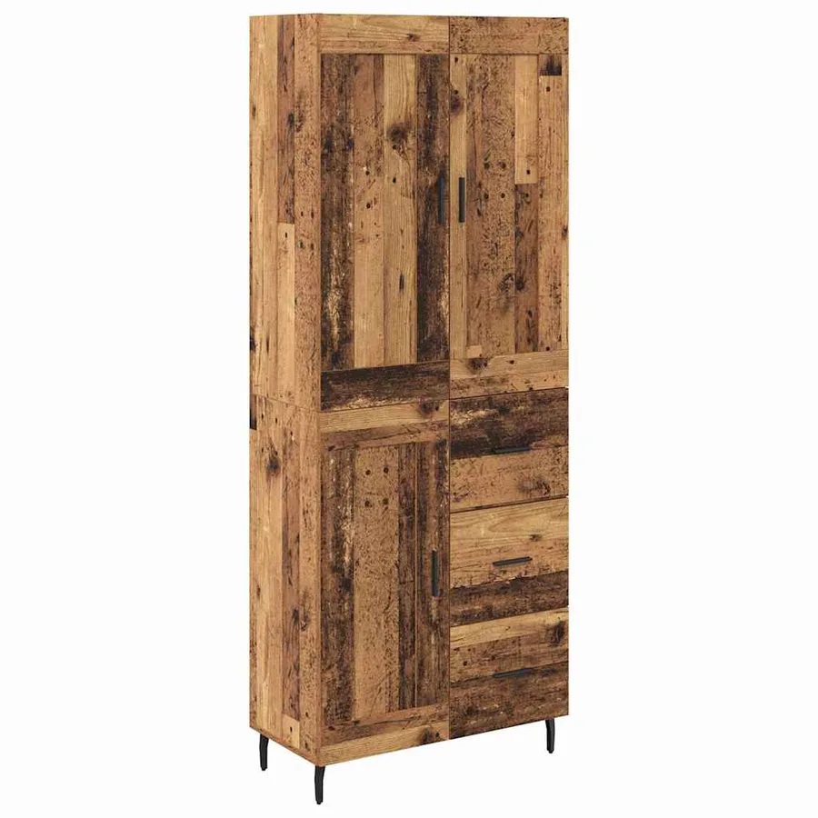 Haut Armoire avec tiroir 2 pcs Bois Ancien Bois d'ingénierie - 2