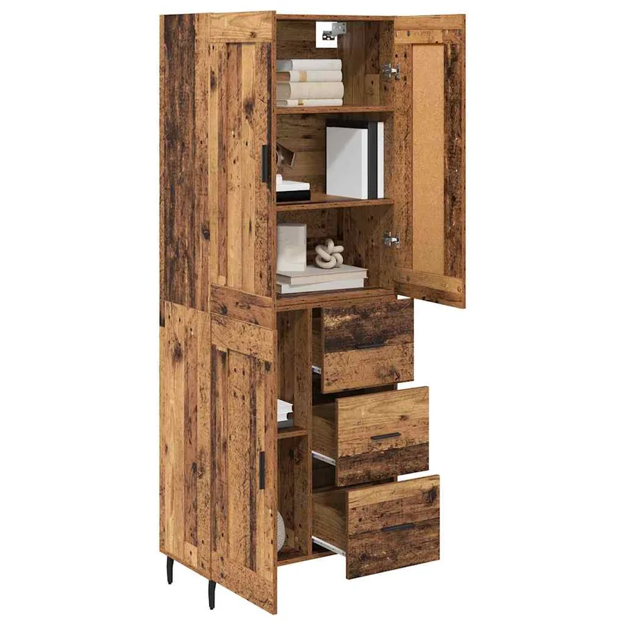 Haut Armoire avec tiroir 2 pcs Bois Ancien Bois d'ingénierie - 3