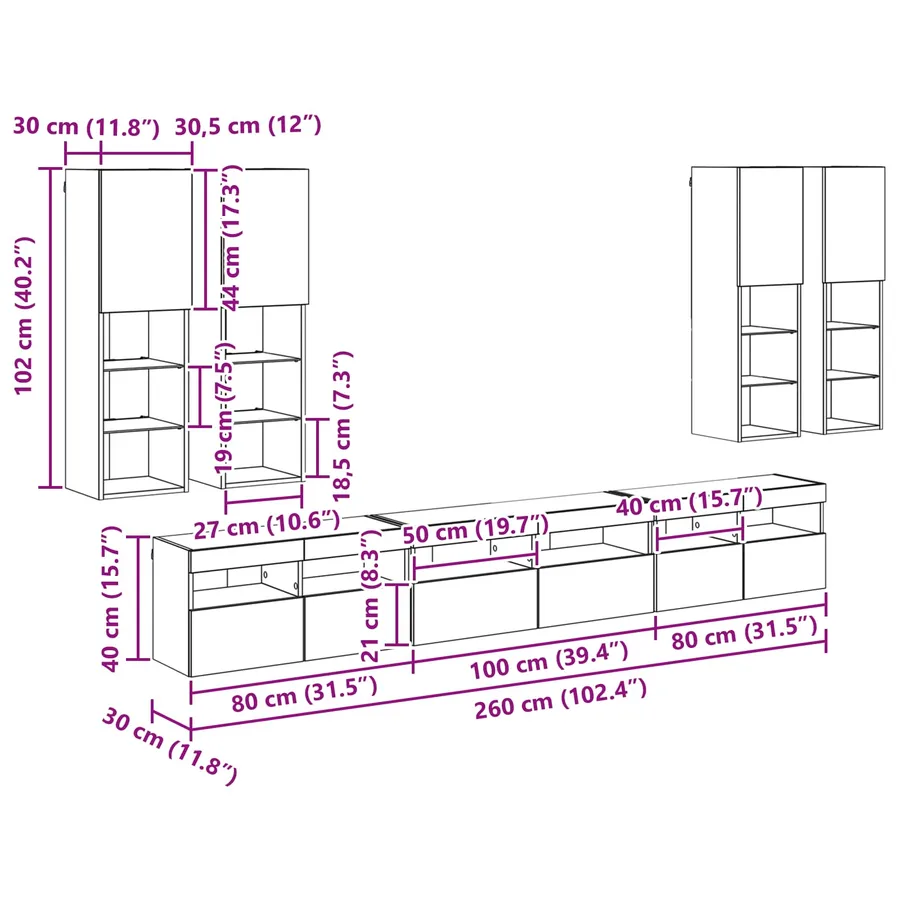 Ensemble de meuble TV mural 7 pcs Chêne artisanal - 16