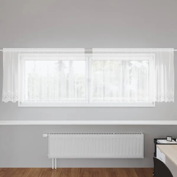 Rideau en Dentelle Floral Blanc 100 x 300 cm Polyester