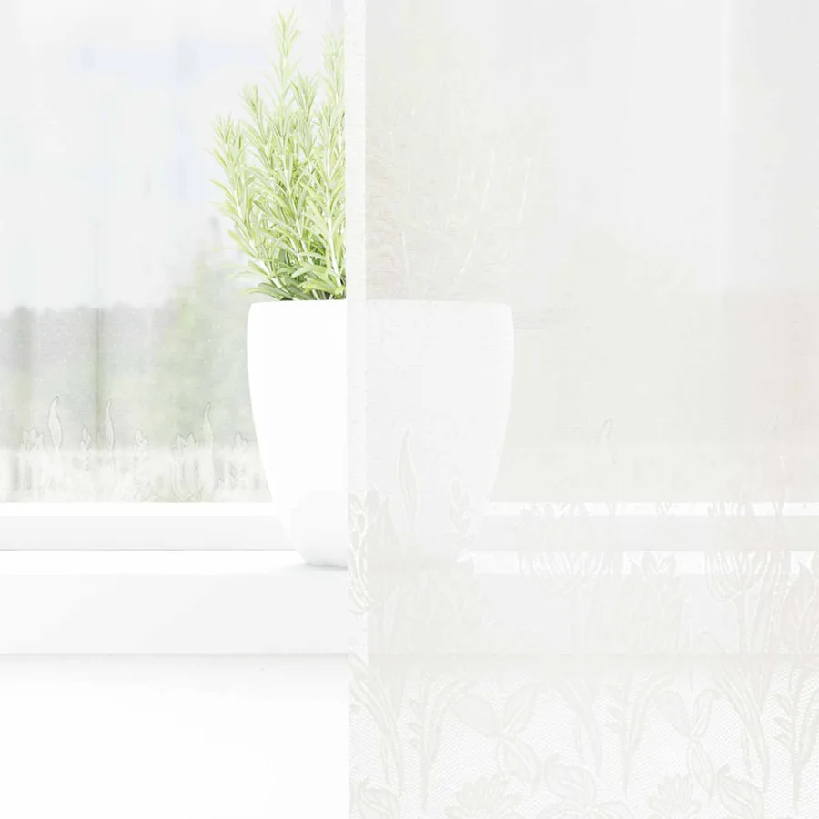 Rideau en Dentelle Floral Blanc 100 x 300 cm Polyester - 3