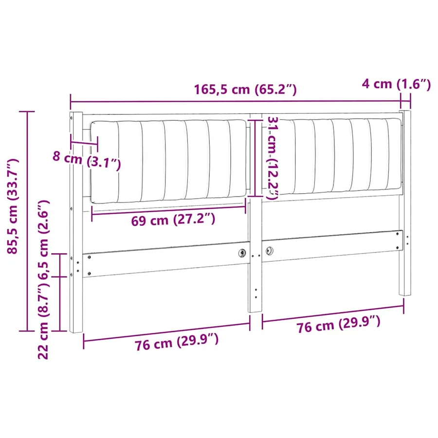Tête de lit capitonnée Marron 160 cm Pin massif - 11