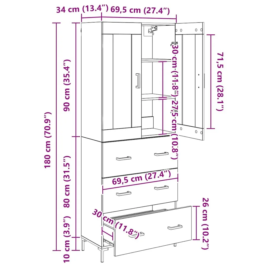 Haut Armoire 2 pcs Chêne artisanal 69,5 x 34 x 180 cm - 15