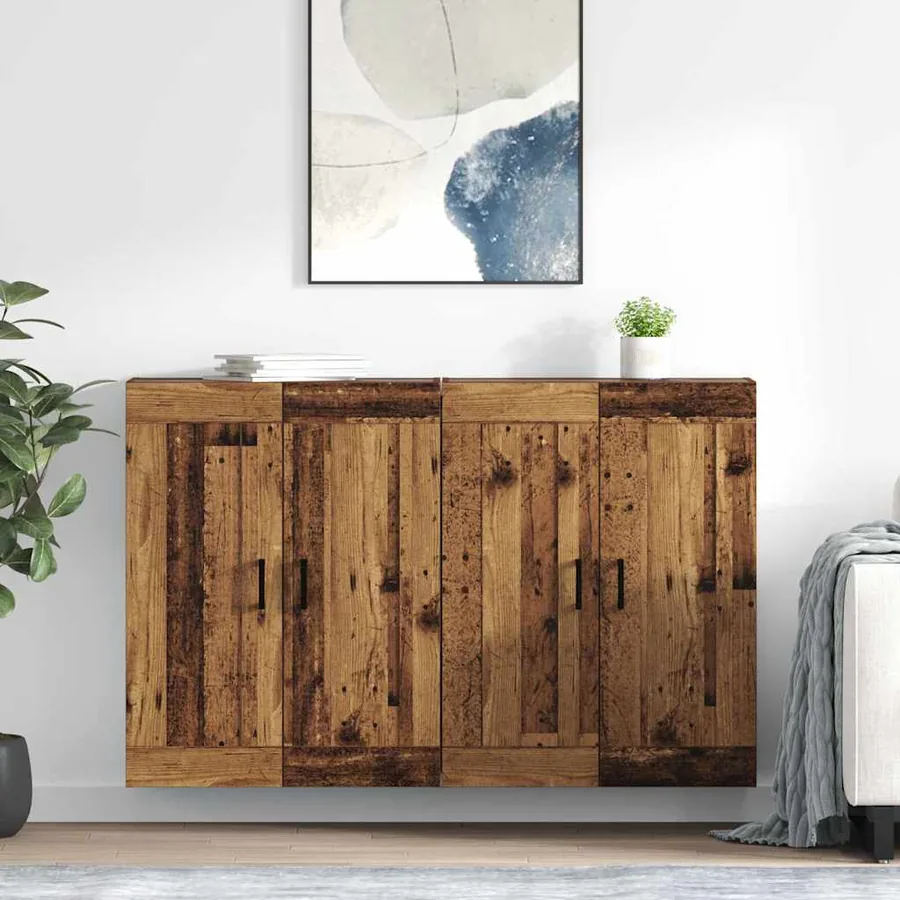 Meuble mural Montage mural 2 pcs Bois ancien 69,5 x 34 x 90 cm