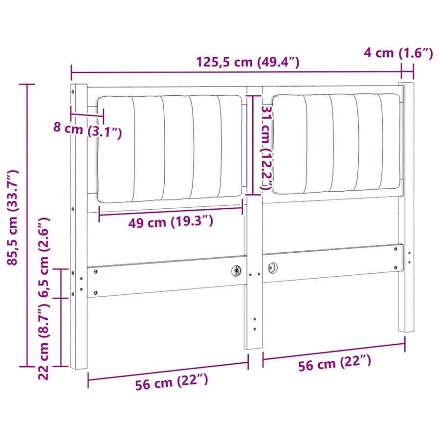 Tête de lit capitonnée Marron 120 cm Pin massif - 11