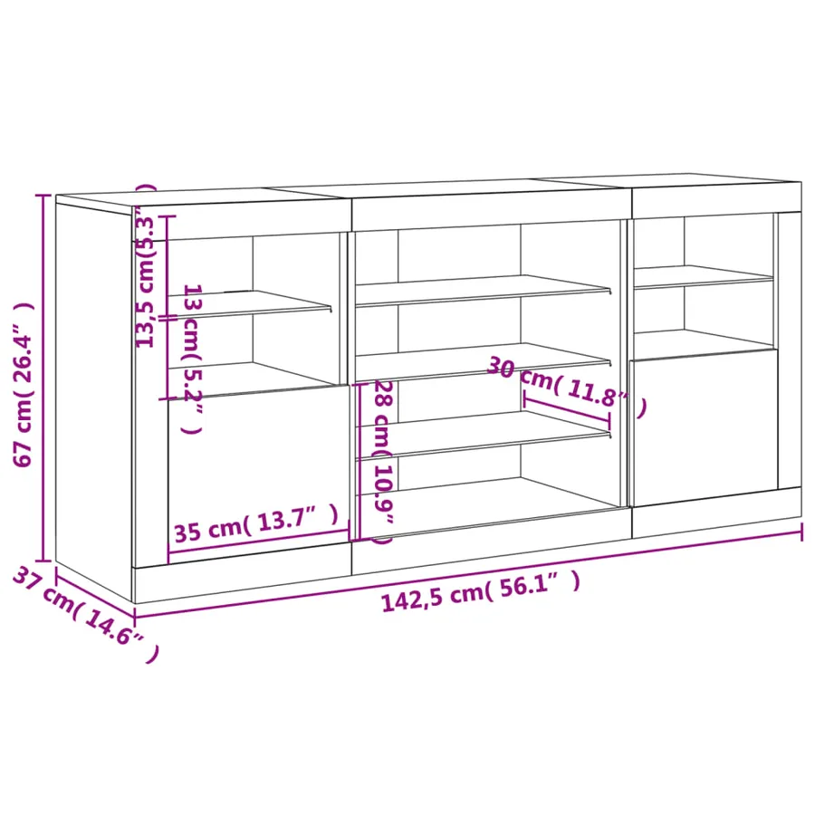 Buffet avec lumières LED gris béton 142,5x37x67 cm - 17