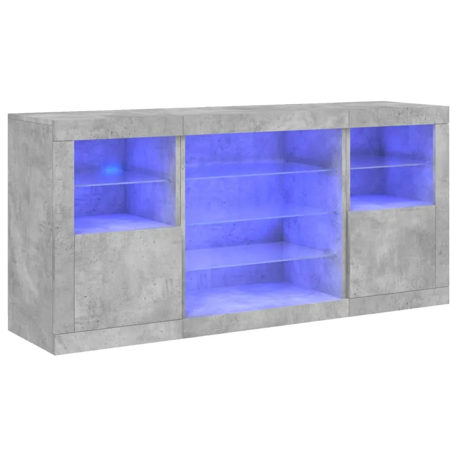 Buffet avec lumières LED gris béton 142,5x37x67 cm - 2
