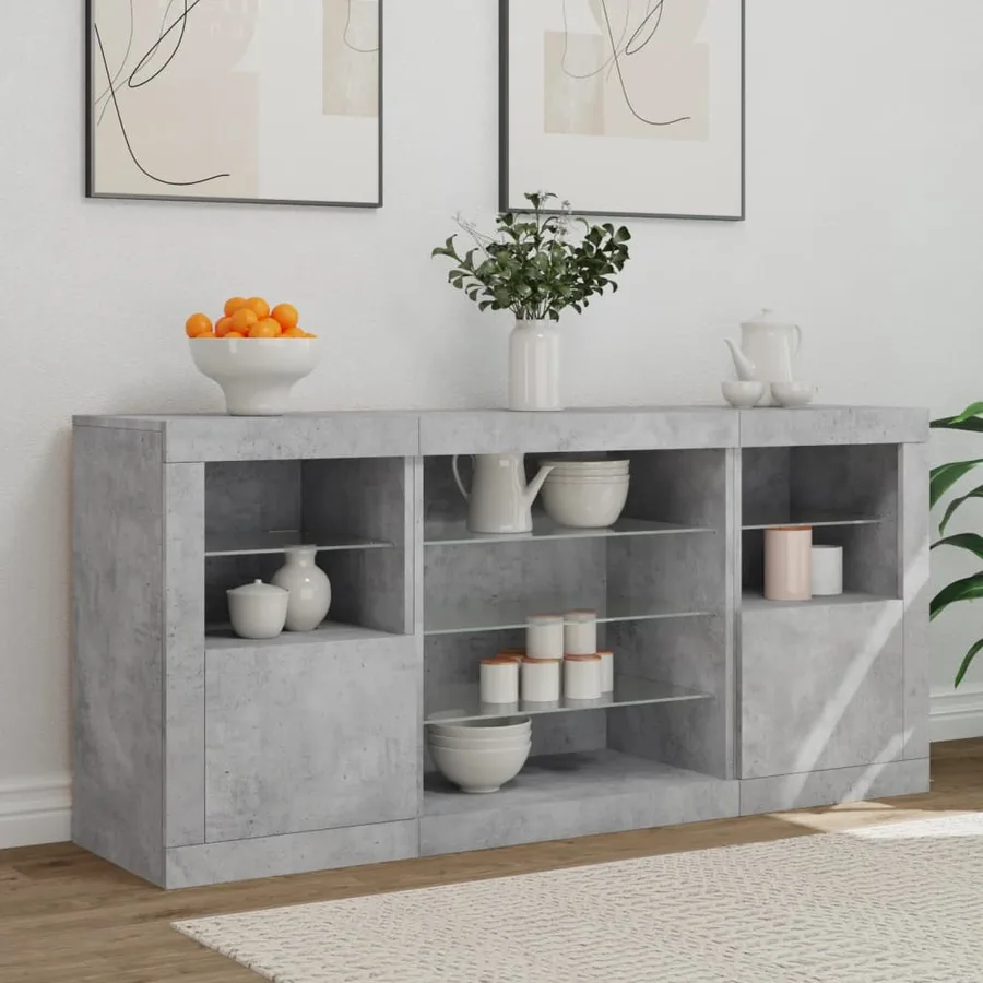 Buffet avec lumières LED gris béton 142,5x37x67 cm - 3
