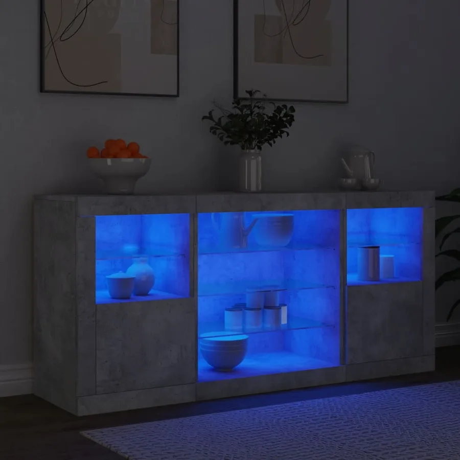 Buffet avec lumières LED gris béton 142,5x37x67 cm - 4
