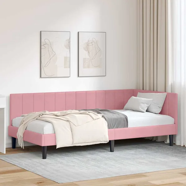 Cadre de lit d'angle Rose 90 cm x 190 cm Velours